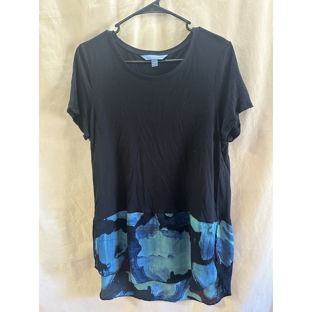 Simply Vera Vera Wang Navy Tunic Top with Watercolor Hem – Size Large
